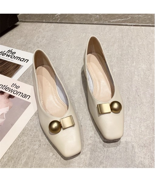 Korean metal button square head high heels women's shoes spring and summer 2021 new thick heels women's simple commuter high heels