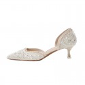 3128-62021 spring new crystal diamond high heels women's pointed short heel medium heel single shoes hollow shallow mouth