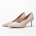 3068-62 Korean double F letter cashmere high heels women's thin heel pointed solid color professional work shoes 7cm