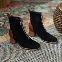 2021 early autumn new square suede high-heeled boots children's Korean version front zipper middle tube thick heel boots thin boots