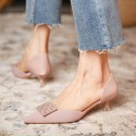 778-3 Korean chic square button high heels women's pointed thin heel single shoes hollow out new in spring 2021