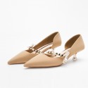 339-15 pearl herringbone belt high heels women's 2021 new spring French pointed single shoes elegant bow