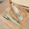 Gentle temperament Wine Red Butterfly Wedding Shoes New lacquer leather square head thick heel shoes women's fresh middle heel high heels