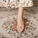338-19 Korean version cross Rhinestone high heels women's silk satin pointed shallow mouth thin heel middle heel Rhinestone single shoes 2021 spring