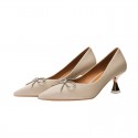 317-3 Khaki silk high heels 2021 new pointed thin heel Rhinestone bow single shoes Bridesmaid shoes