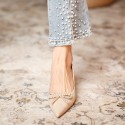 339-8 pearl Sequin cloth high heels women's thin heel pointed French retro bow single shoes women's middle heel side space