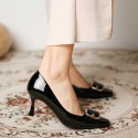 166-3 small square head single shoes women's 2020 new light mouth black high heels thin heel square buckle formal professional shoes 