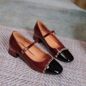 2021 new metal chain square head small leather shoes women's flat belt buckle thick heel single shoes Retro High Heels Mary Jane shoes