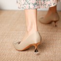 317-3 Khaki silk high heels 2021 new pointed thin heel Rhinestone bow single shoes Bridesmaid shoes
