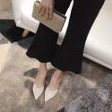 196-25 apricot Satin Rhinestone high heels women's thin heels new pointed single shoes in autumn and winter 2020 