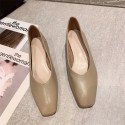 2021 new simple square head high heels Korean version shallow mouth thick heels temperament low heel commuting shoes women