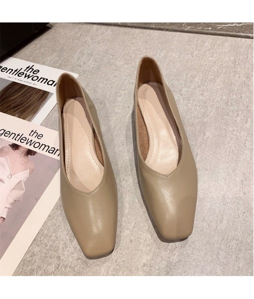 2021 new simple square head high heels Korean version shallow mouth thick heels temperament low heel commuting shoes women