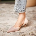 778-12 Korean Sequin cloth high heels women's pointed thin heel shallow mouth middle heel single shoes simple hollow work shoes