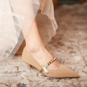 339-15 pearl herringbone belt high heels women's 2021 new spring French pointed single shoes elegant bow