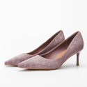 3068-62 Korean double F letter cashmere high heels women's thin heel pointed solid color professional work shoes 7cm