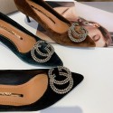 3068-59 Korean CG Rhinestone round buckle high heels women's pointed thin heel shallow mouth single shoes work shoes 7cm