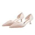778-12 Korean Sequin cloth high heels women's pointed thin heel shallow mouth middle heel single shoes simple hollow work shoes