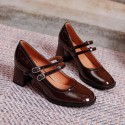 2021 new one line belt Mary Jane shoes women's Retro patent leather square head Mary Jane single shoes simple thick heels 