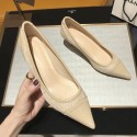 988-26 woven high heels women's pointed shallow mouth 2020 autumn new single shoe thin heel middle heel professional