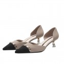 778-19 leisure retro taro color high heels women's pointed thin heel medium heel single shoes hollow metal decoration