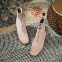 2021 early autumn new square suede high-heeled boots children's Korean version front zipper middle tube thick heel boots thin boots