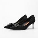 3068-60 Korean version double f custom velvet high heels women's pointed thin heels 2021 spring new work shoes