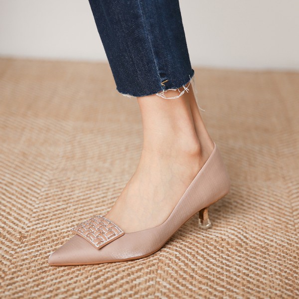 338-3 pointed Rhinestone square buckle high heels 2021 new pointed French thin heel single shoes women's professional work shoes