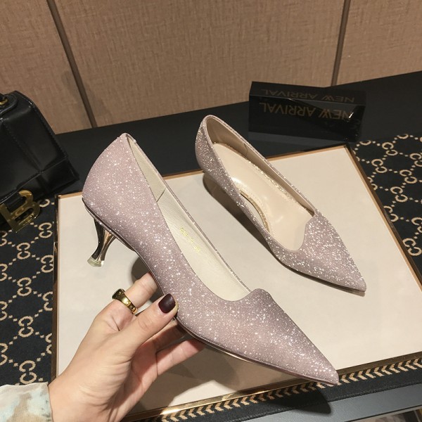 666-31 pointed shallow mouth high heels women's champagne Rhinestone 2020 autumn winter new wedding shoes thin heel shoes