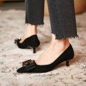 982-a8 black JC square buckle bow high heels women's pointed heel cat heels 2021 spring new