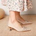 317-3 Khaki silk high heels 2021 new pointed thin heel Rhinestone bow single shoes Bridesmaid shoes