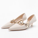 339-15 pearl herringbone belt high heels women's 2021 new spring French pointed single shoes elegant bow