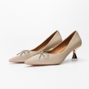 317-3 Khaki silk high heels 2021 new pointed thin heel Rhinestone bow single shoes Bridesmaid shoes