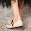 2021-88 retro pointed shallow mouth metal chain single shoe flat bottom comfortable grandma shoes Mary Jane shoes elastic belt 