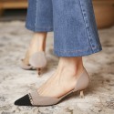 778-19 leisure retro taro color high heels women's pointed thin heel medium heel single shoes hollow metal decoration