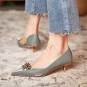 339-18 metal button pointed high heels women's net red retro low heel temperament new in early spring 2021