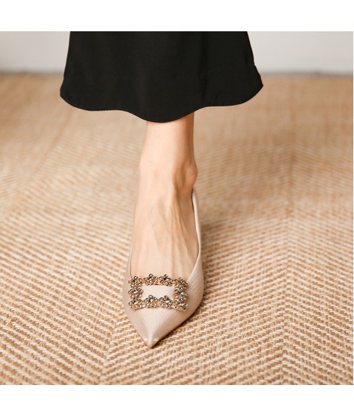 317-15 Korean chic square button Rhinestone high heels women's pointed thin heels 2021 spring new single shoes