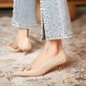 339-8 pearl Sequin cloth high heels women's thin heel pointed French retro bow single shoes women's middle heel side space