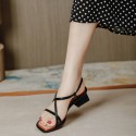 2021 new flat belt square head thick heel sandals back empty buckle high-heeled sandals women's cross strap open toe women's shoes 