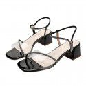 Summer 2021 new sandal temperament Korean style high-heeled shoes with flat crystal and thick heels casual women's shoes 