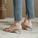 Fairy one line with transparent Rhinestone sandals 2021 summer new square head sandals women's shoes metal mirror high heels