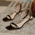2021 new women's square head sandals summer flat belt buckle thick heels Korean fairy style shoes 