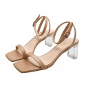 2021 new women's square head sandals summer flat belt buckle thick heels Korean fairy style shoes 