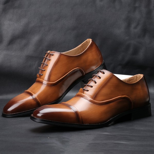 Men's business leather shoes 2021 spring and summer formal dress wood grain three joint cross-border foreign trade men's shoes 