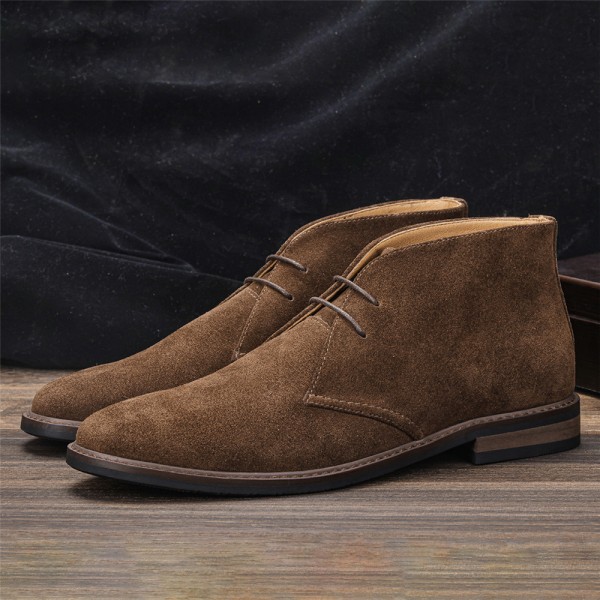 Men's shoes leather casual work boots autumn lace up cow anti velvet retro middle top desert Short Boots Men 