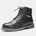 Leather Martin boots men's top layer cowhide middle upper autumn and winter Plush warm men's boots snow boots 