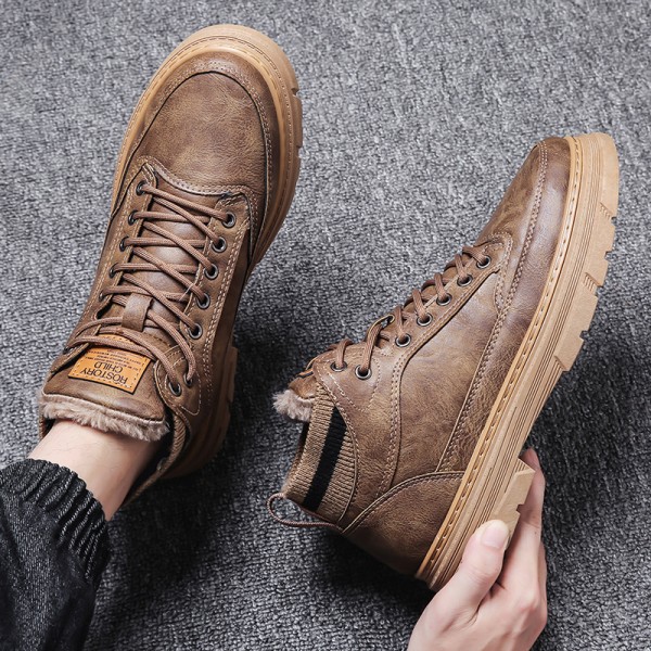 New fashion outdoor men's work shoes winter Plush warm Martin boots men's Retro High help men's cotton shoes 