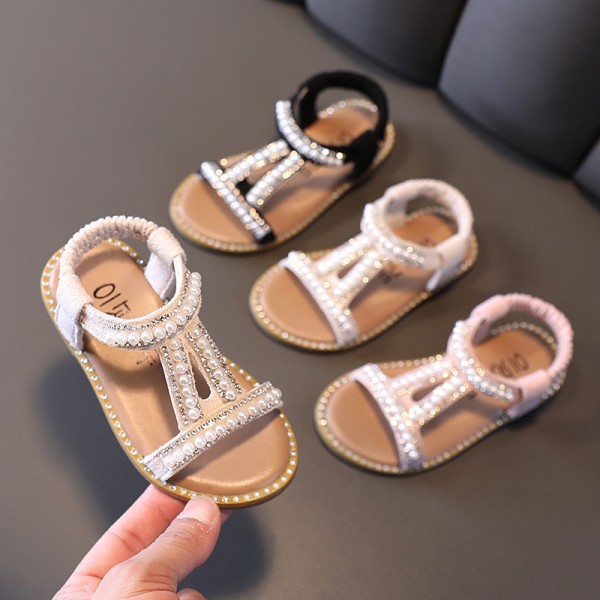 Diamond summer shoes princess shoes flash ROMAN SANDALS wholesale Korean girls' pearl sandals 2022 girls' new open toe shoes