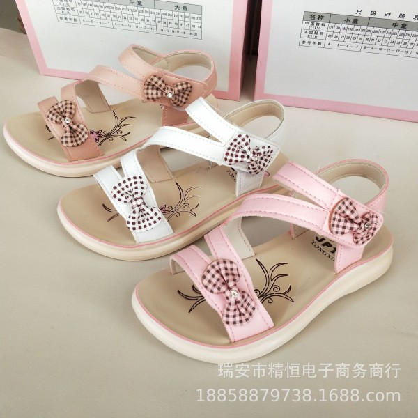 2019 summer bow girls' sandals Korean version soft bottom middle and small children's lady princess shoes new children's sandals low