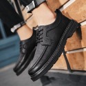 Casual leather shoes men's shoes 2021 autumn new lace up soft leather muffin heel shoes inner high block shoes low top 