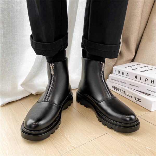 2021 new high top men's shoes trend British autumn and winter Plush Martin boots one foot boots fashion front zipper men's Boots 
